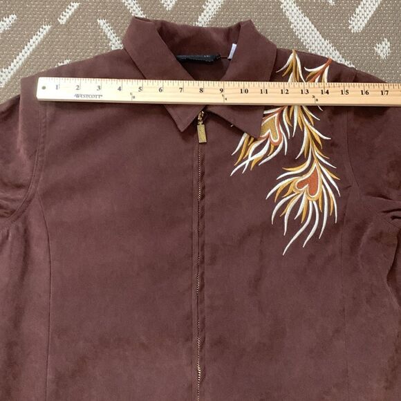 Bob Mackie Wearable Art Zip Front Brown Embroidered Phoenix Bird Jacket Size M - Picture 14 of 17
